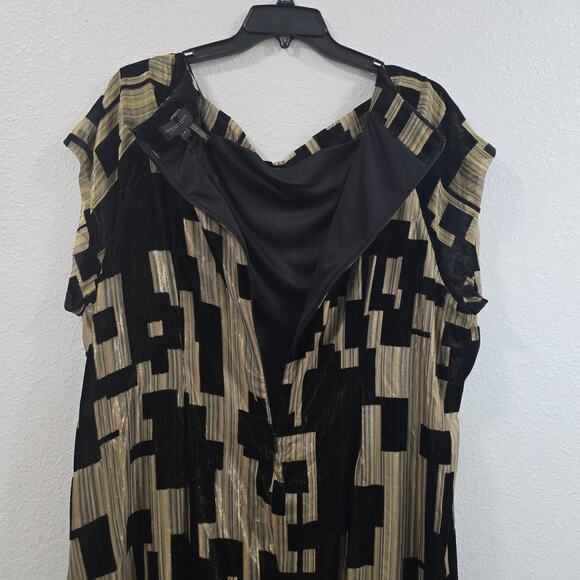 Donna Karan Velvet Burnout Sheath Dress 24W Black Gold Elegant Party Cocktail - Picture 14 of 14